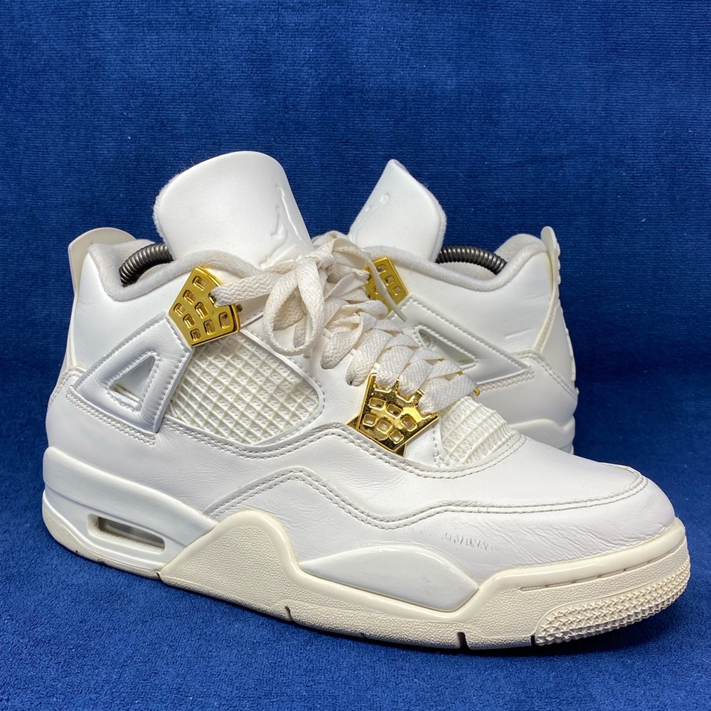 Nike Air Jordan 4 Retro Metallic Gold White Sneakers AQ9129-170 Womens Size 9